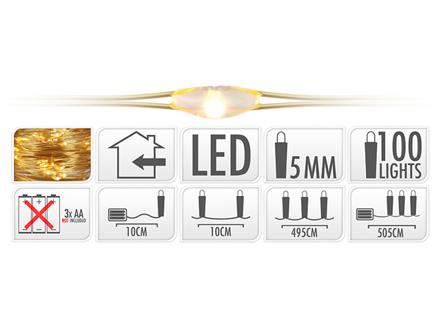 CATENA F.ORO 100LED B.CALDO BATT