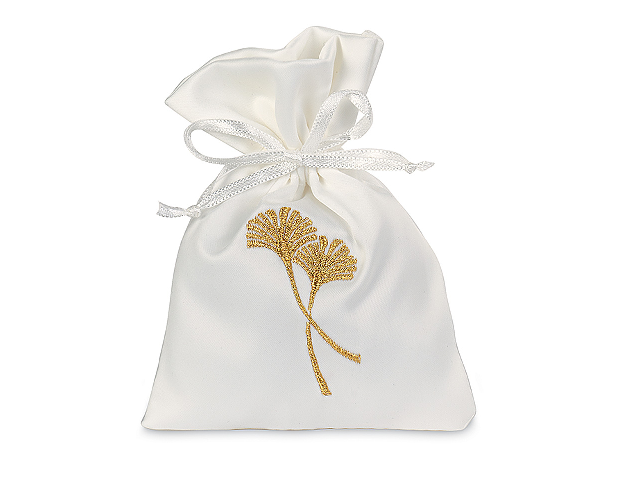SACCHETTO RASO BIANCO C/GINGKO ORO 29159M