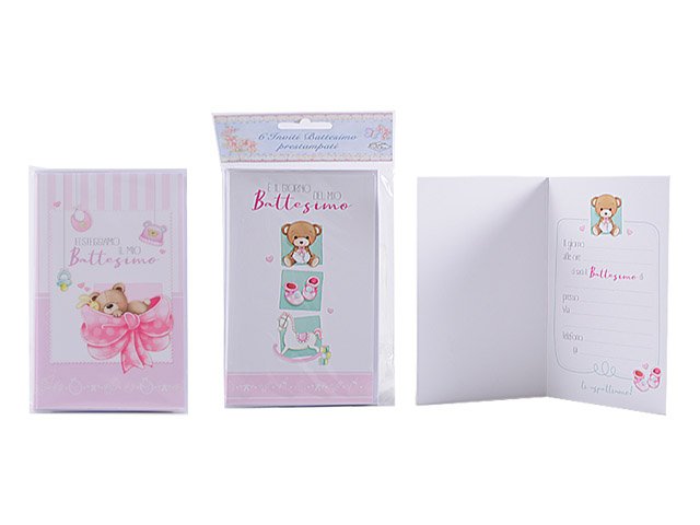 BIGLIETTI INVITO BATTESIMO + BUSTA 6pz