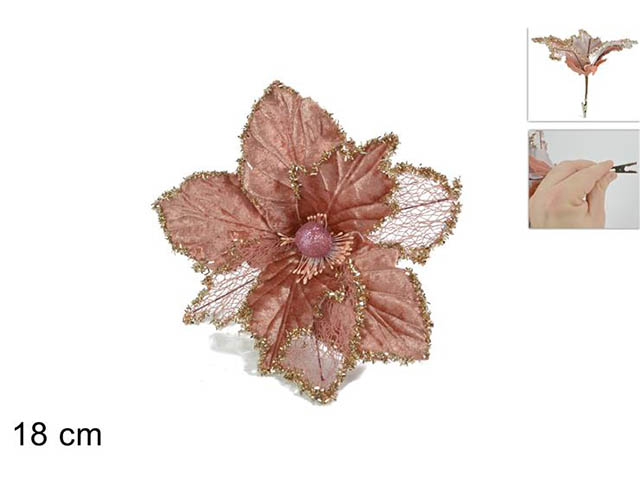 FIORE ROSA C/PINZETTA 18cm RO009402