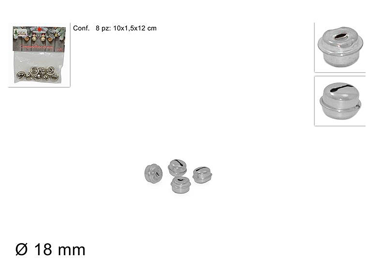 CAMPANELLINO 18mm 8pz ARGENTO J000496A