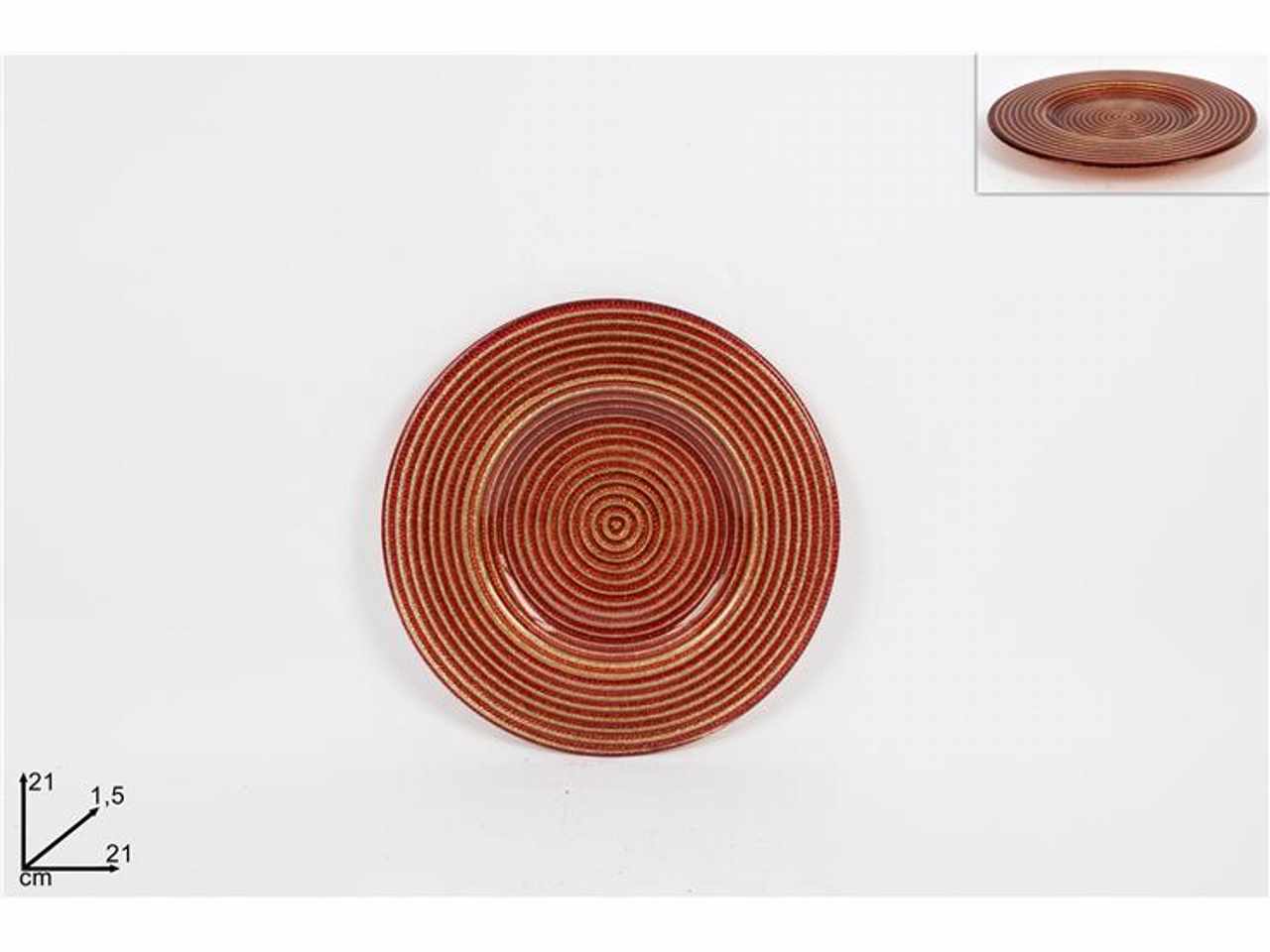 PIATTO VETRO 21CM ROSSO GLITT CM003378B