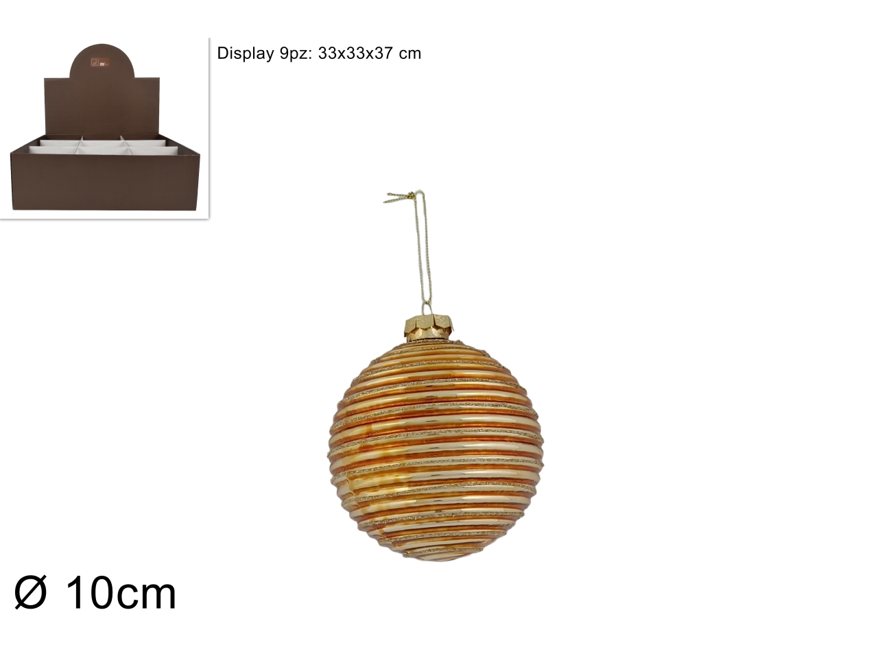 PALLA VETRO 10CM RIGATA ORO XNA22010112