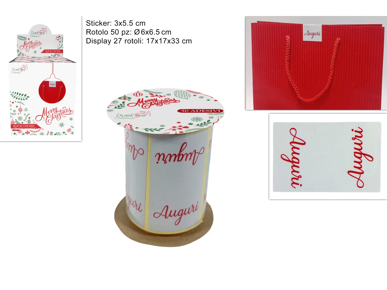 ROTOLO STICKER AUGURI BIANCO 50PZ