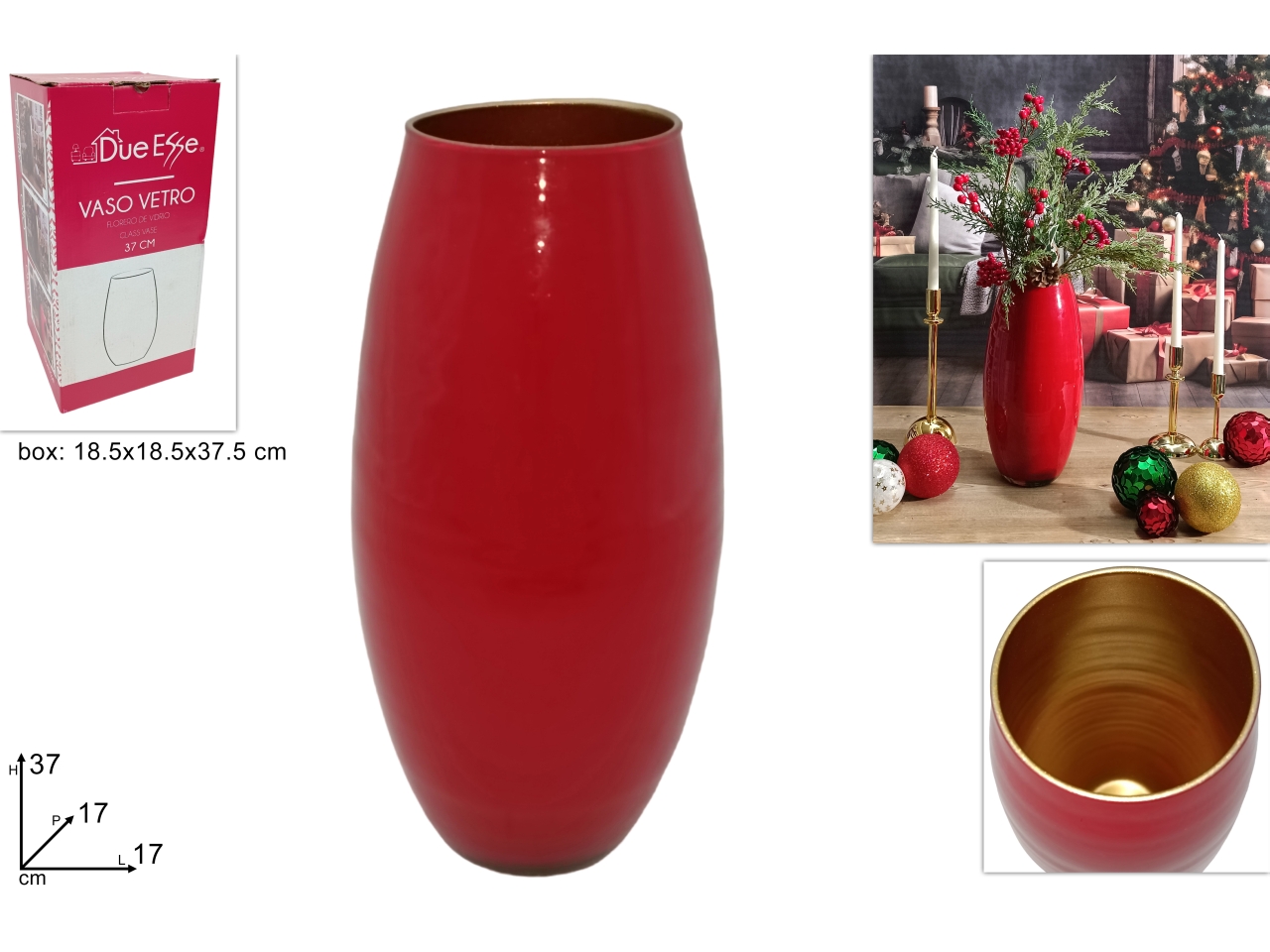 VASO VETRO 37CM ROSSO