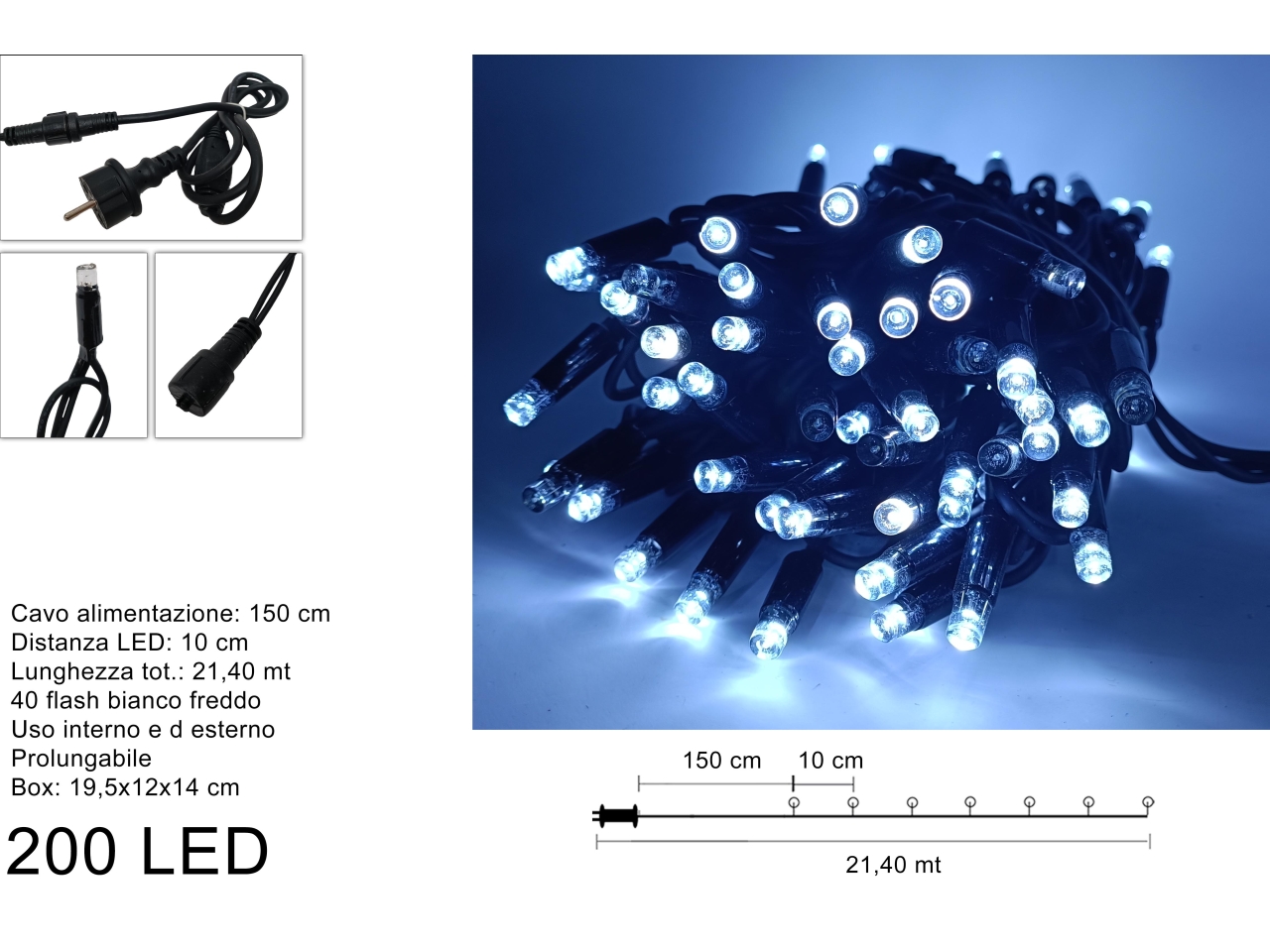 CATENA 200LED B.FREDDO PROL.F.NERO C/FL.