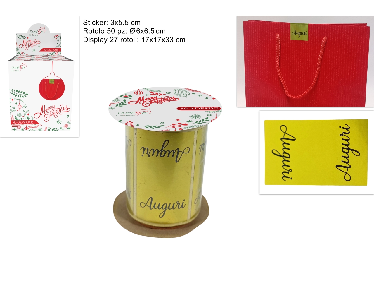 ROTOLO 50 STICKER AUGURI ORO
