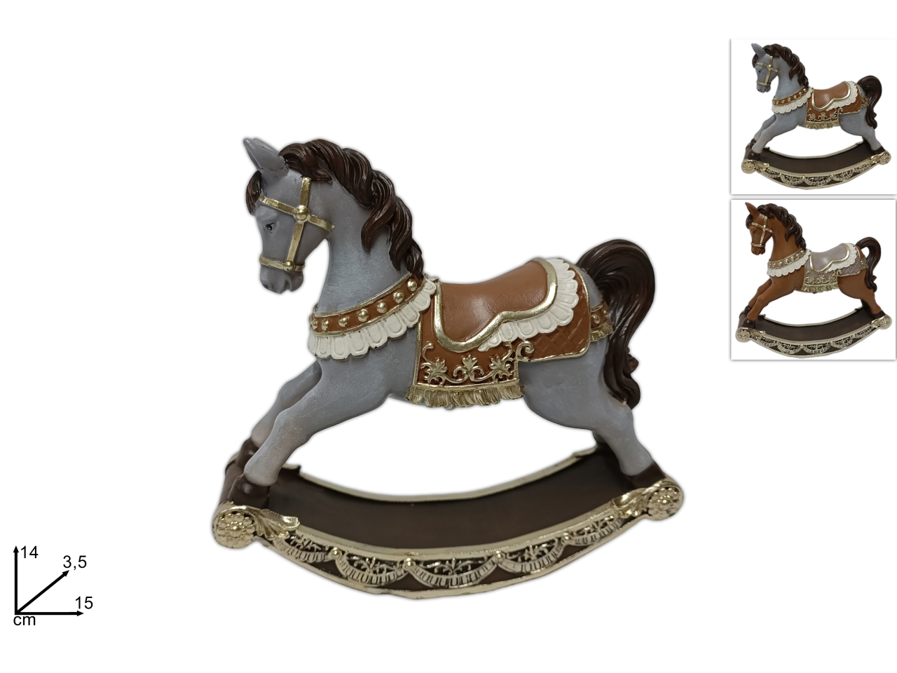 CAVALLO A DONDOLO 14CM C/DECORI ORO