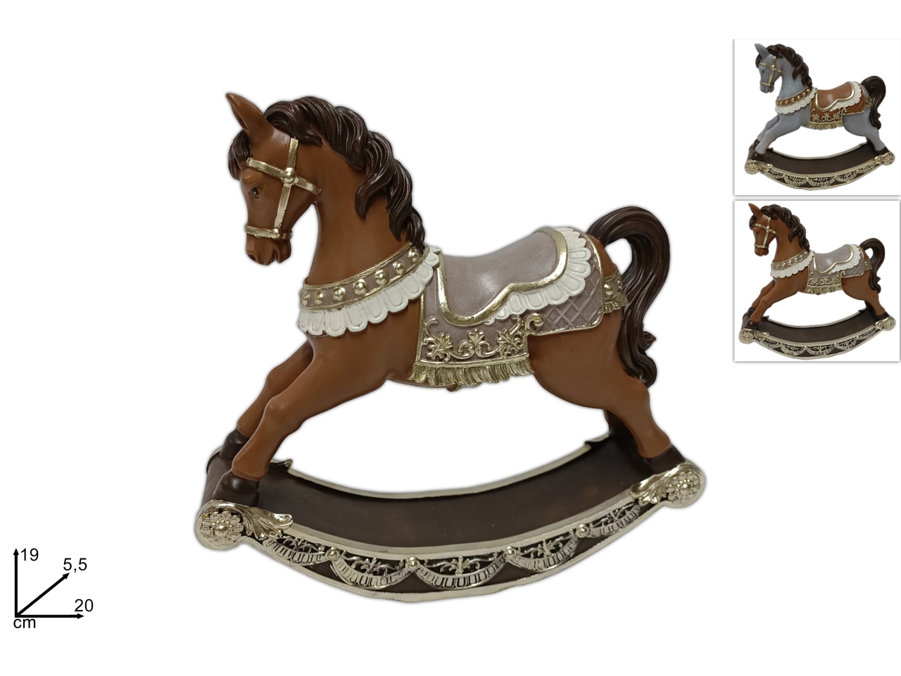 CAVALLO A DONDOLO 20CM C/DECORI ORO