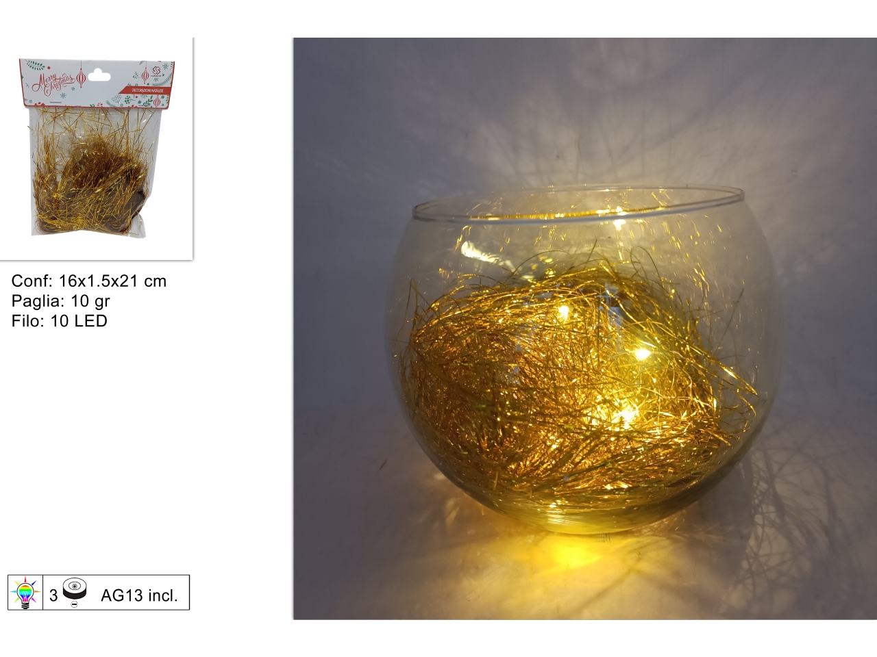 PAGLIA LAMINATA ORO 10GR C/10LED