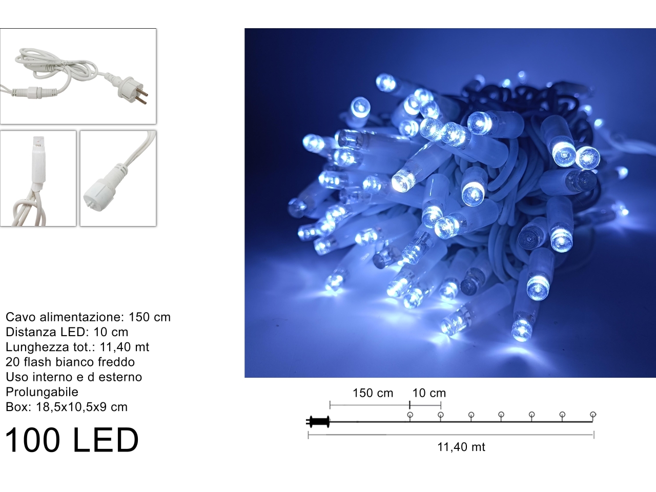 CATENA 100LED B.FREDDO PROL.F.BIANCO C/FL.