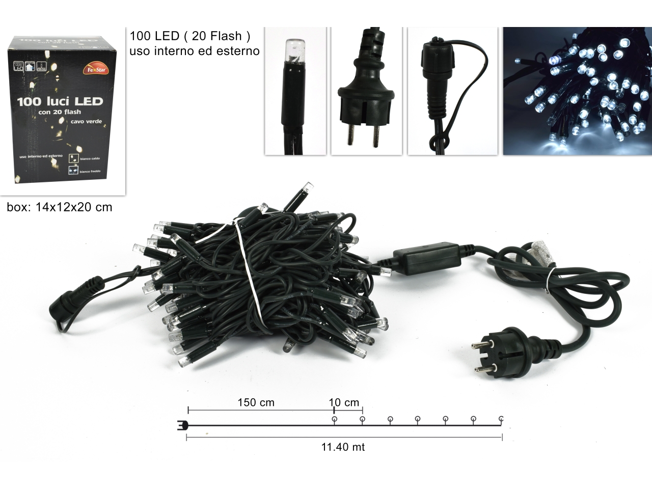 CATENA 100LED B.FREDDO PROL.F.NERO C/FL.