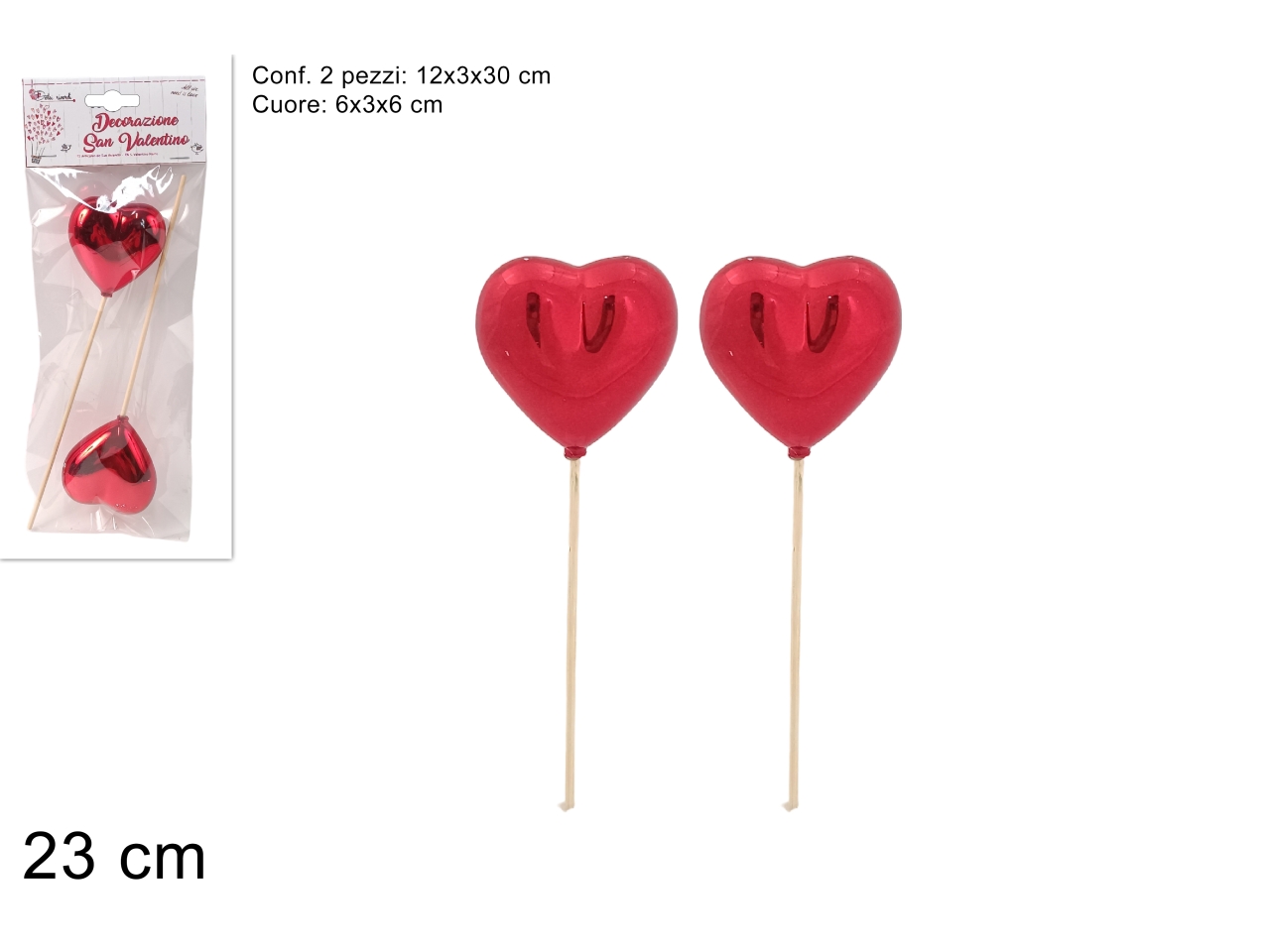 SPILLONI CUORE ROSSO LUCIDO 2PZ 23CM