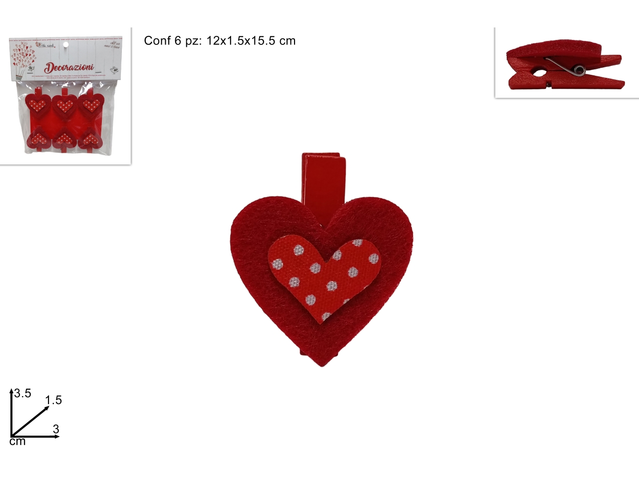 MOLLETTE CUORE FELTRO SET 6 PZ