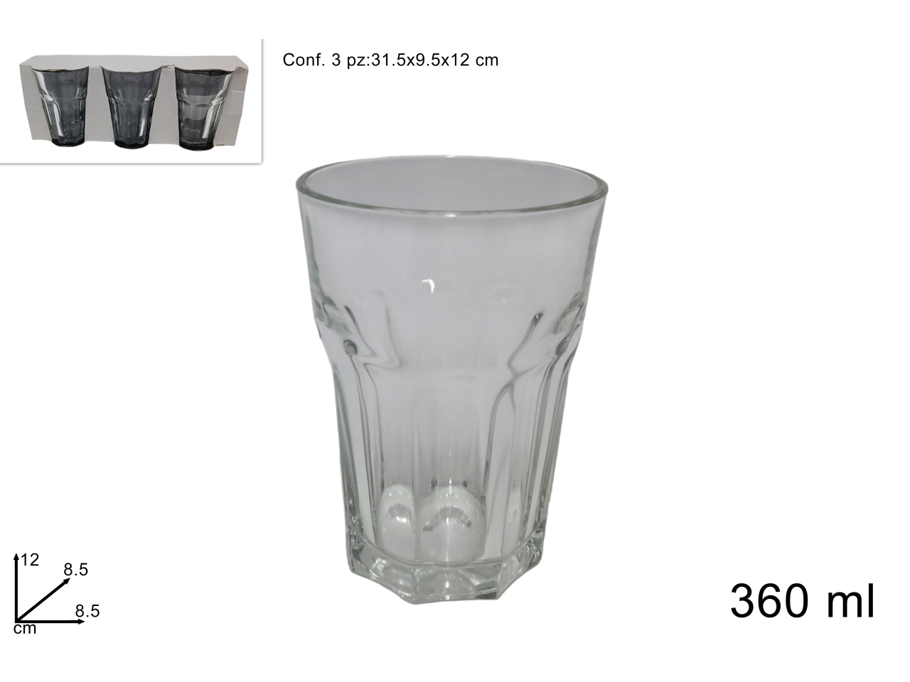BICCHIERI VETRO 3PZ 360ML DEV23020551