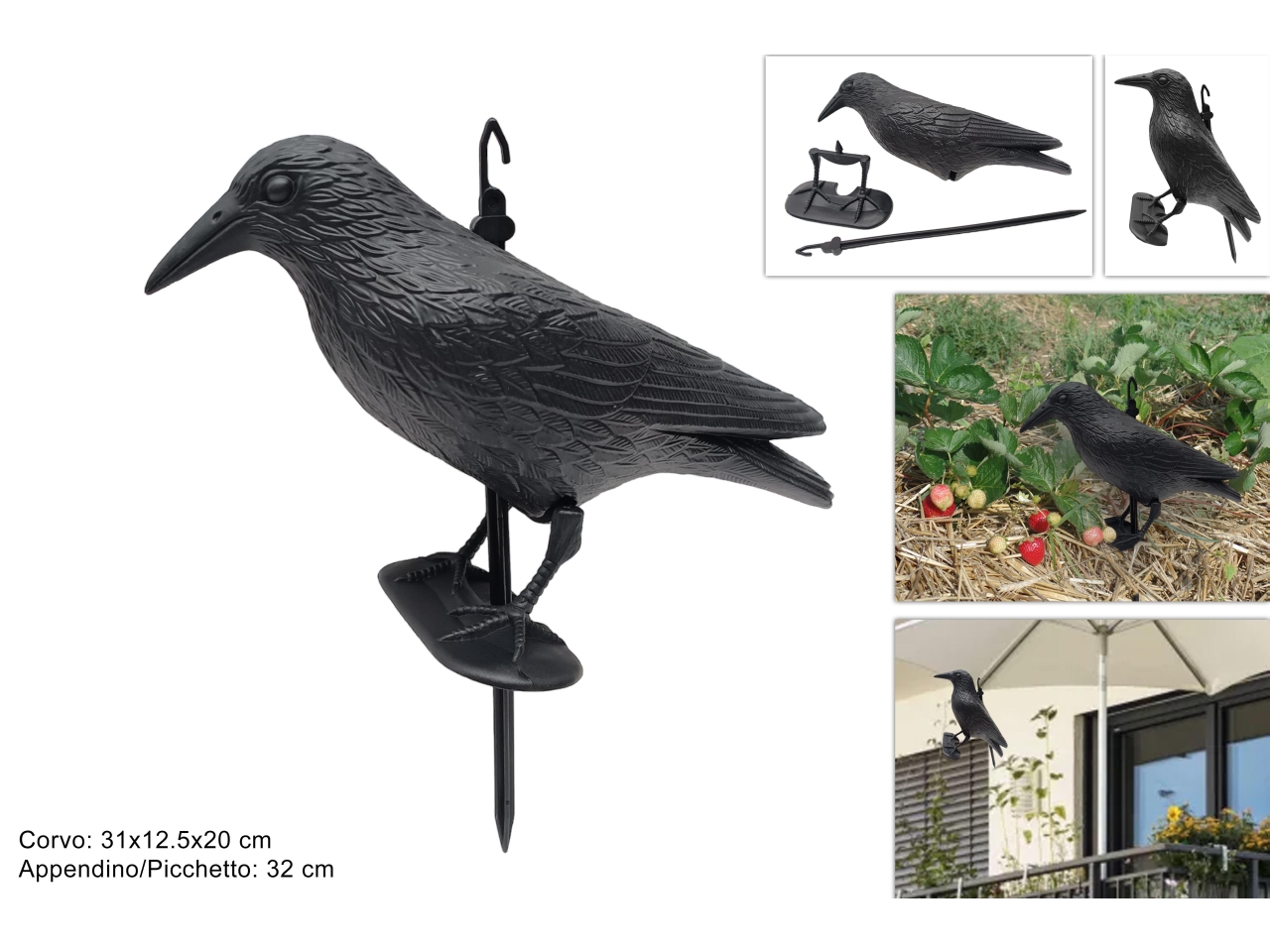 CORVO 33CM PLASTICA CON APPENDINO