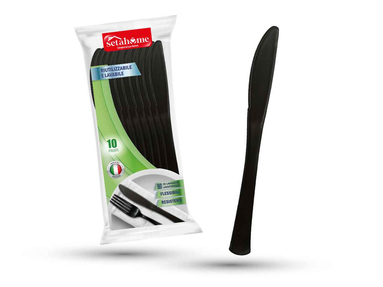 COLTELLI RIUTILIZZABILI NERI 10PZ 40097
