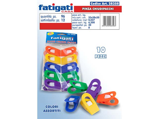 PINZA CHIUDIPACCHI PLAST. 10pz. 28358