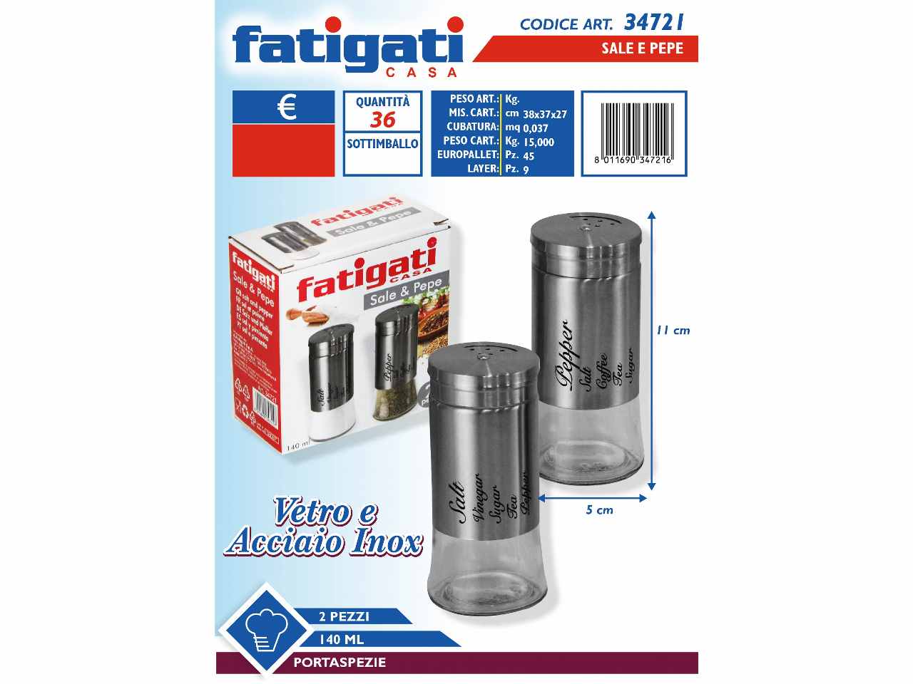 SALE & PEPE VETRO 2PZ 140ML