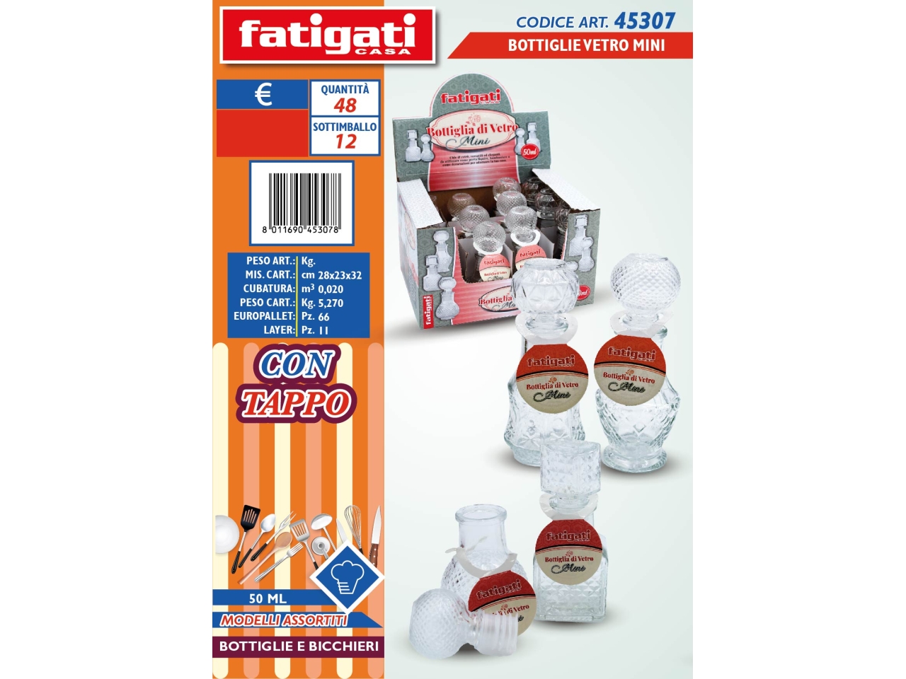 BOTTIGLIE VETRO C/TAPPO 50ML 45307