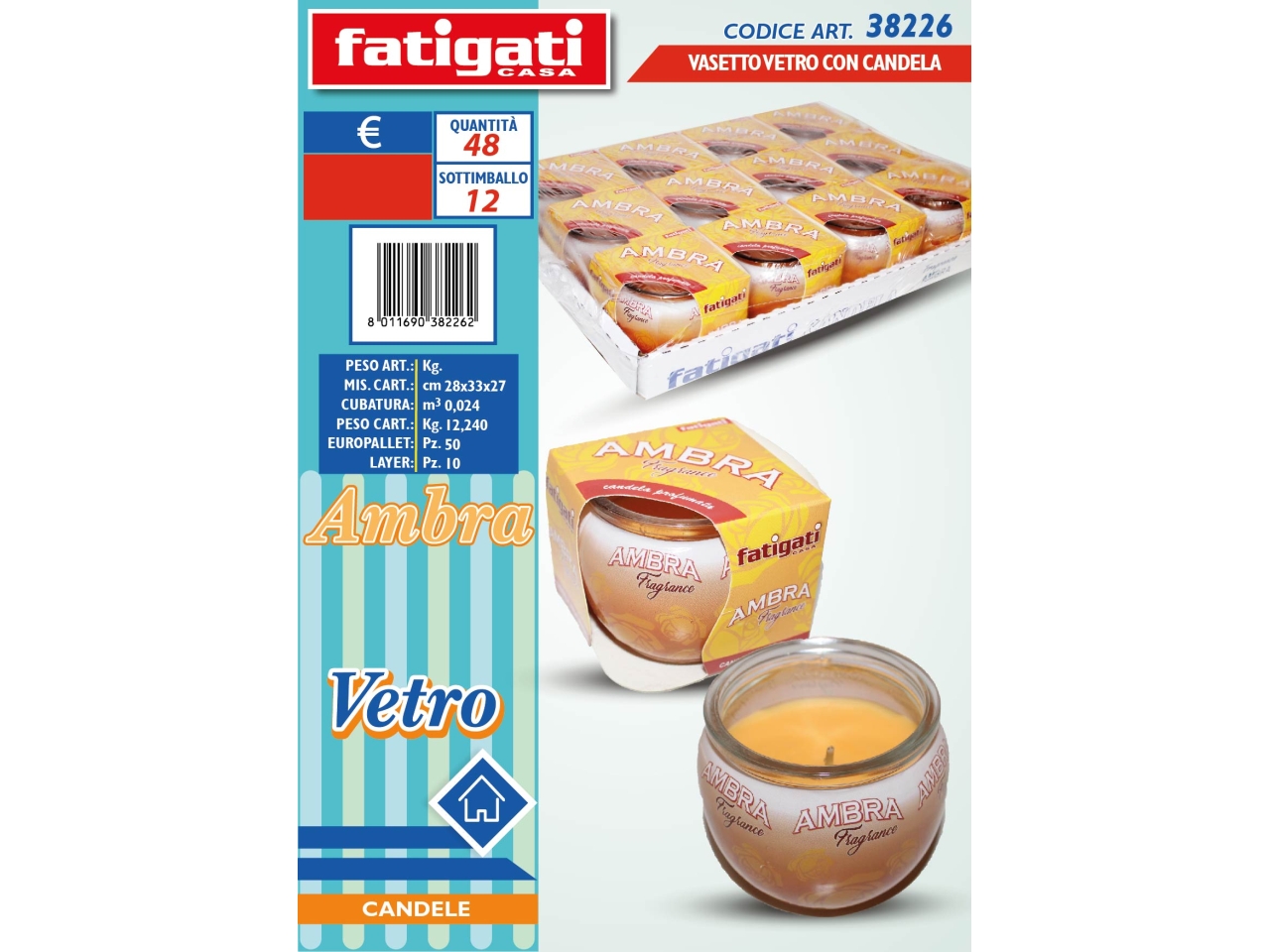 VASETTO VETRO C/CANDELA AMBER 38226