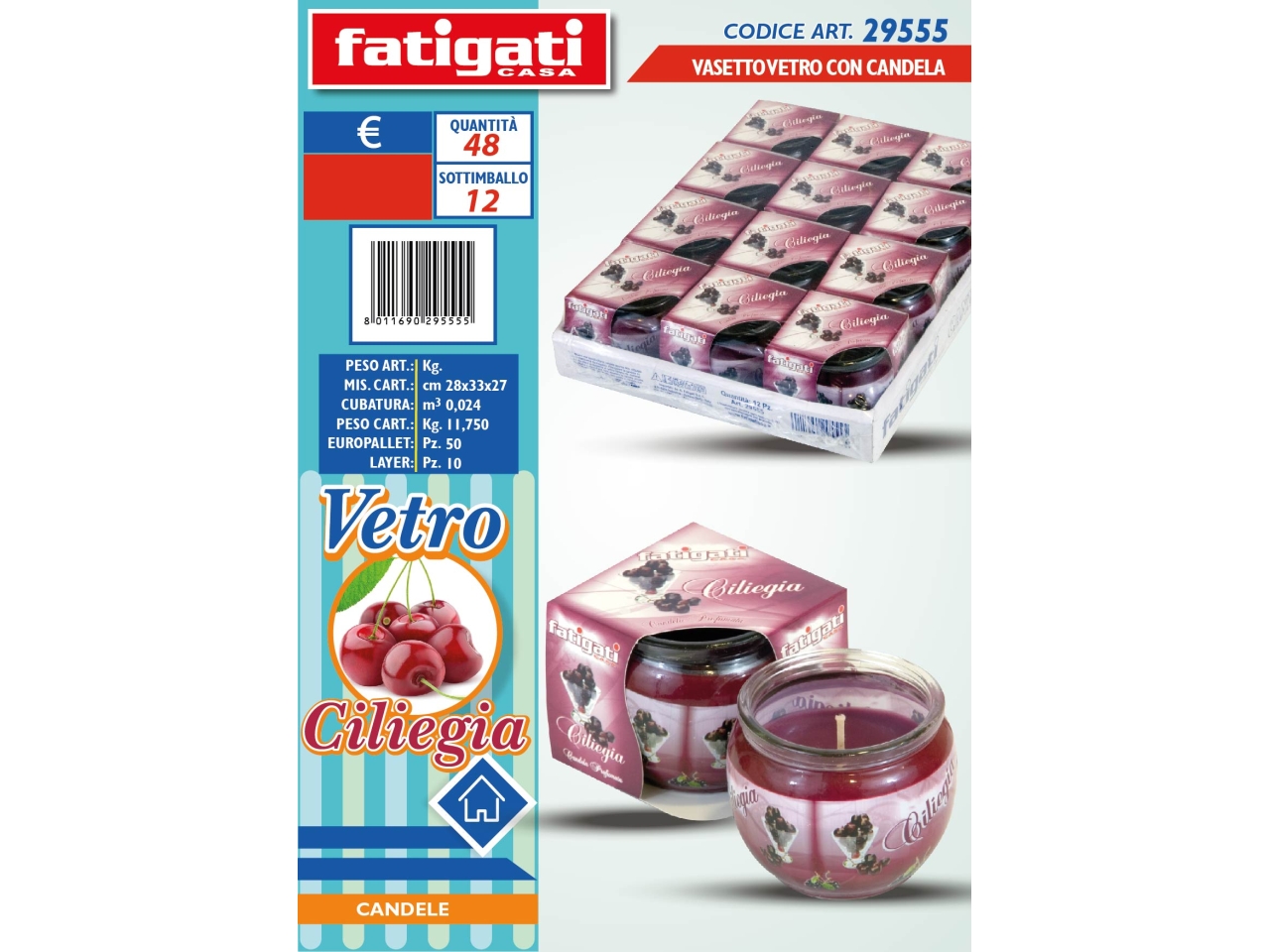 VASETTO VETRO C/CANDELA CILIEGIA 29555