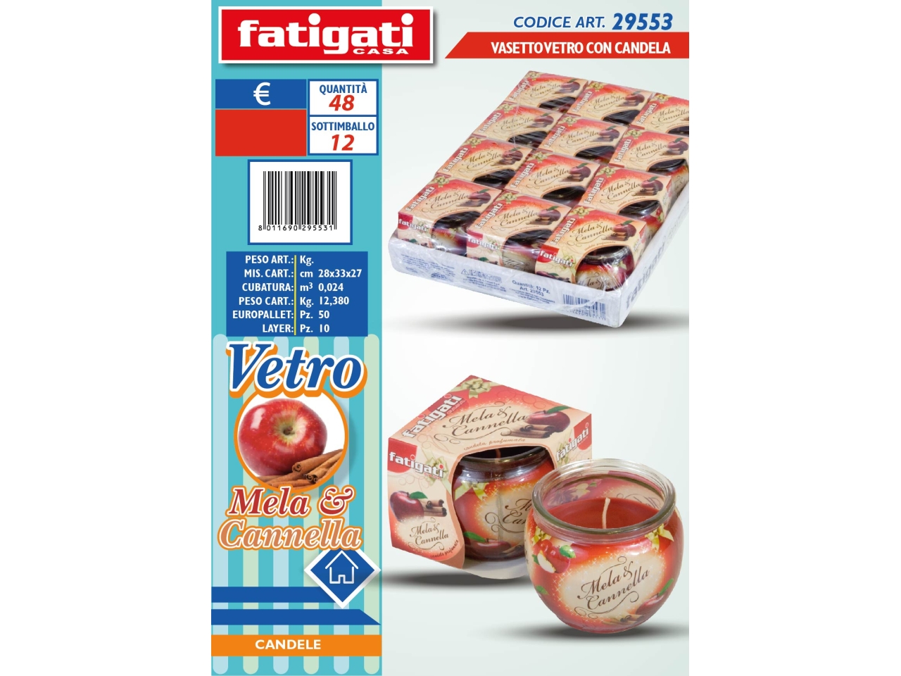 VASETTO VETRO C/CANDELA MELA/CANN 29553