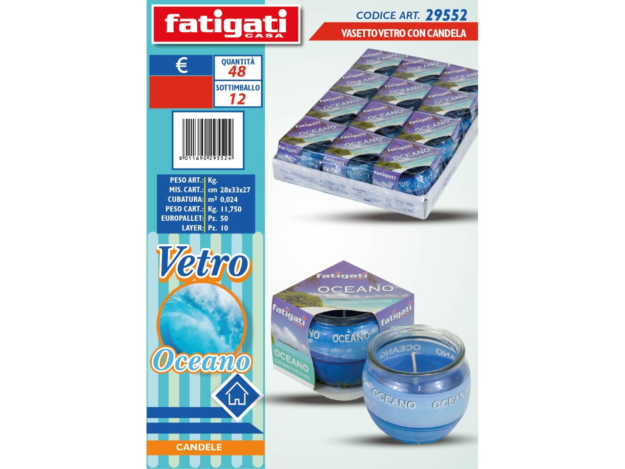 VASETTO VETRO C/CANDELA OCEANO 29552