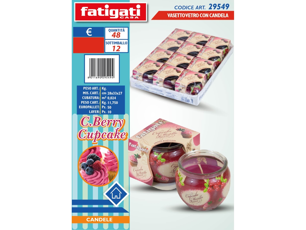 VASETTO VETRO C/CANDELA C/BERRY 29549