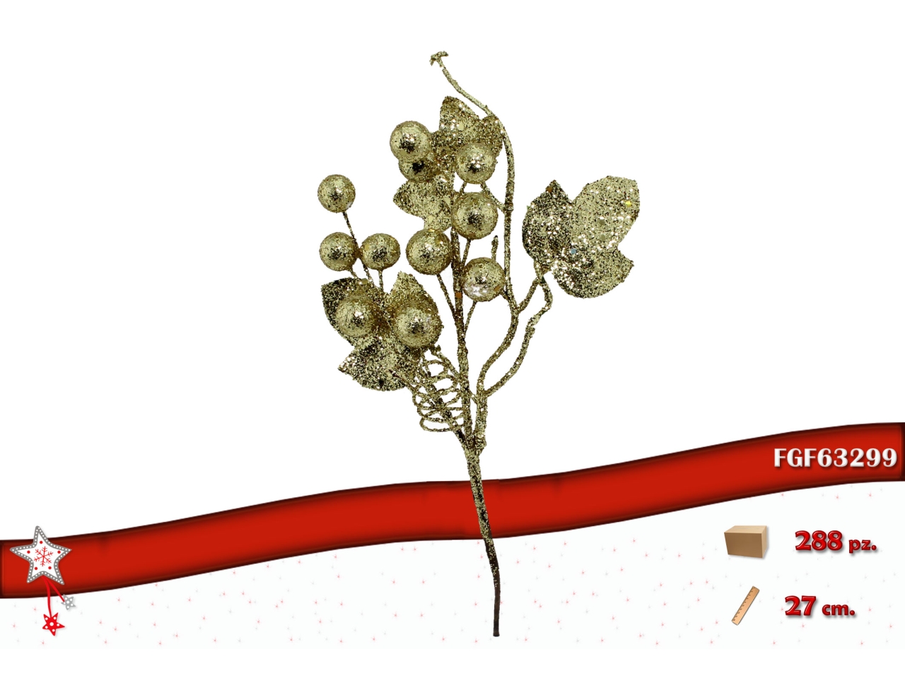 RAMO BACCHE 27CM GLITTERATO ORO 63299
