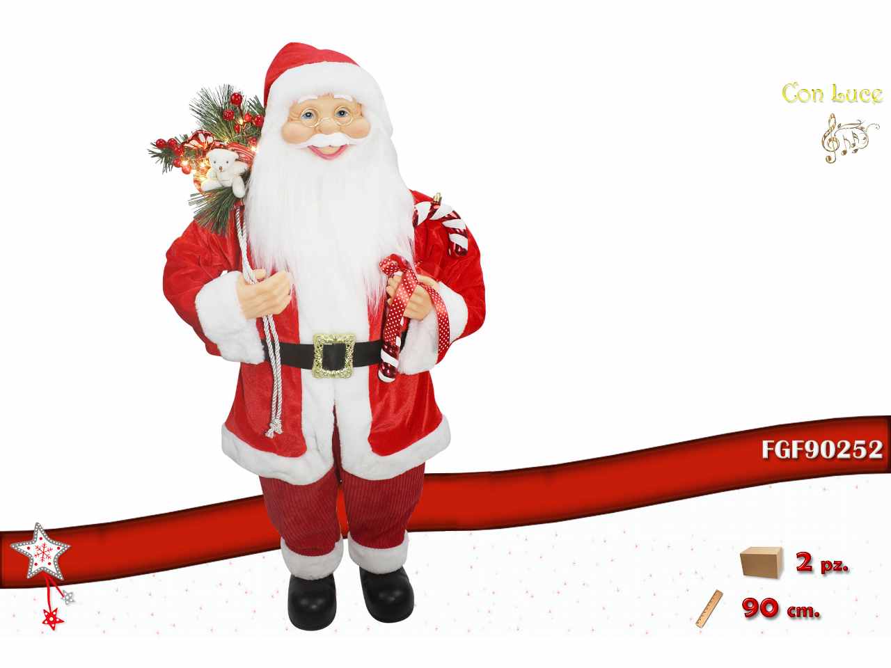 BABBO NATALE CON LED E MUSICA 90CM