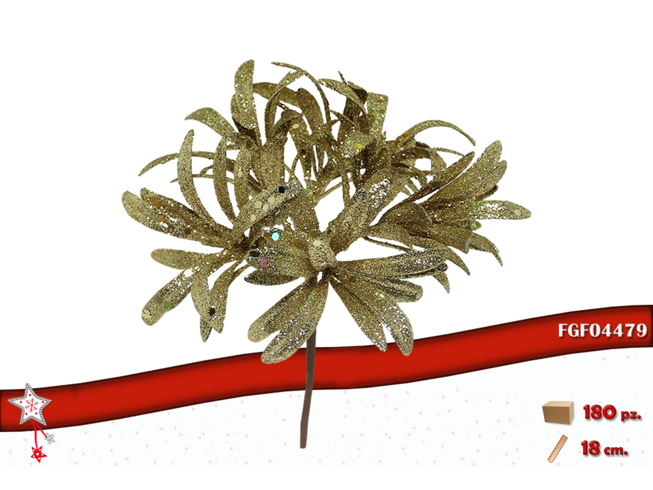 PICK 18CM FIORE GLITTERATO ORO 04479