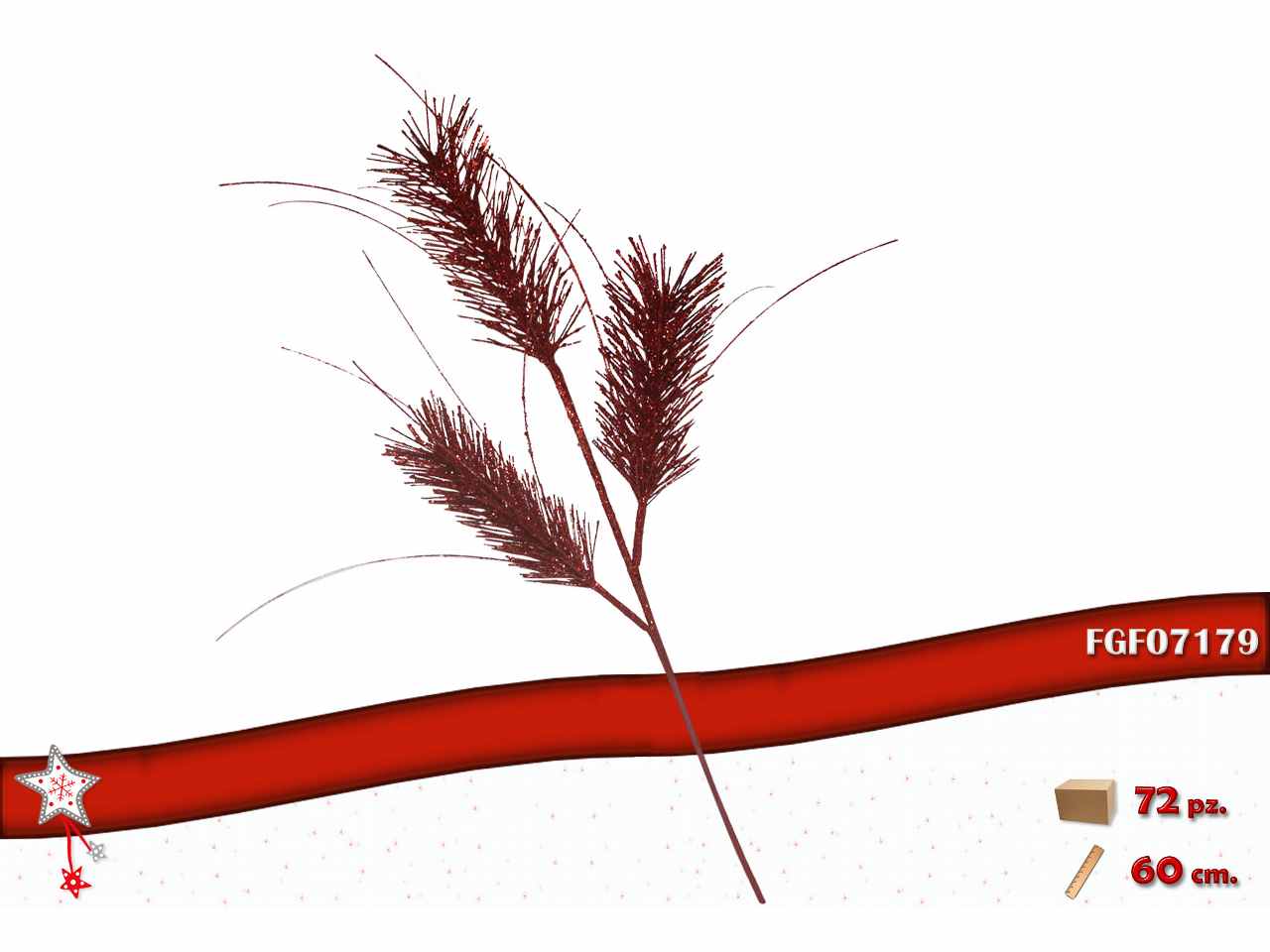 RAMO CON FIORI GLITTERATO ROSSO 60CM