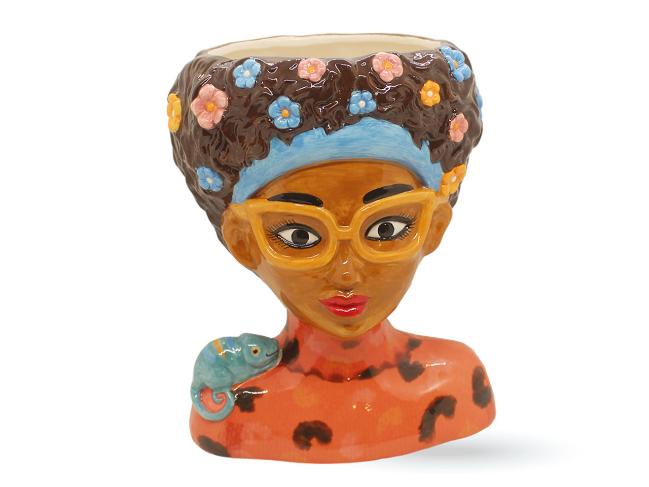 STATUA CERAMICA PORTAPIANTA COLORATA $ STATUA CERAMICA PORTAPIANTA COLORATA $