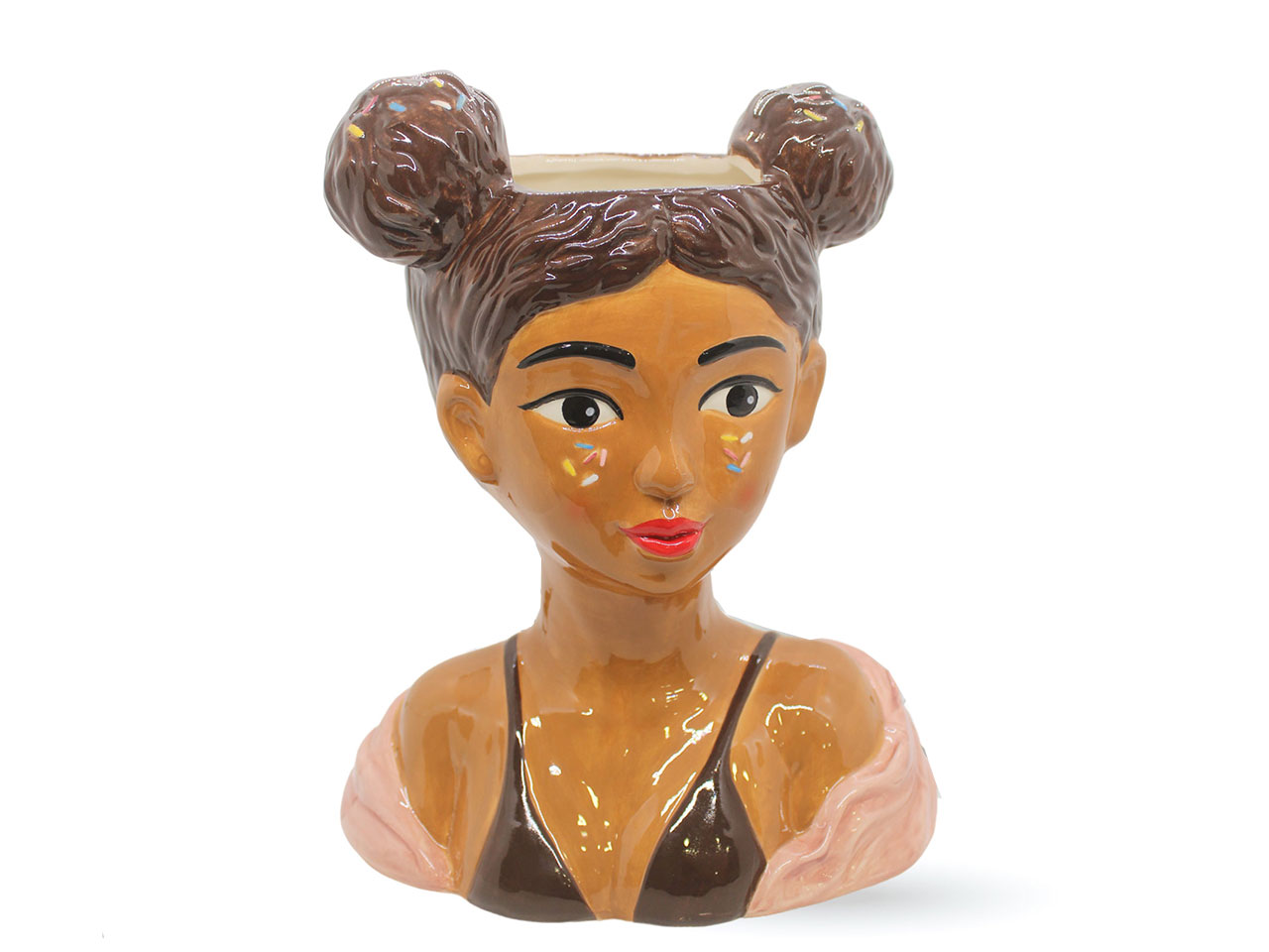 STATUA CERAMICA PORTAPIANTA COLORATA $