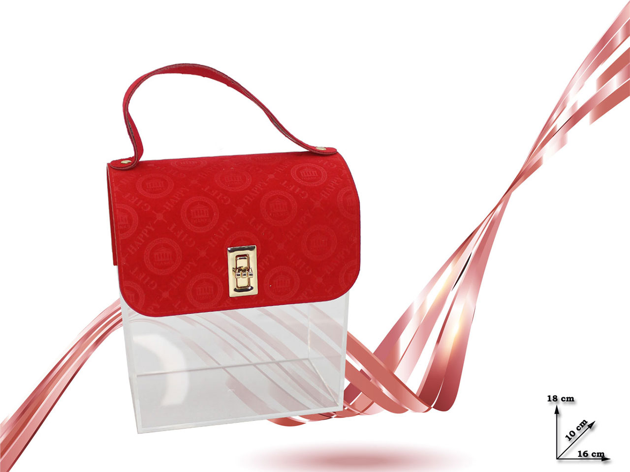 BORSA PLASTICA VELLUTO ROSSA 16X10X18