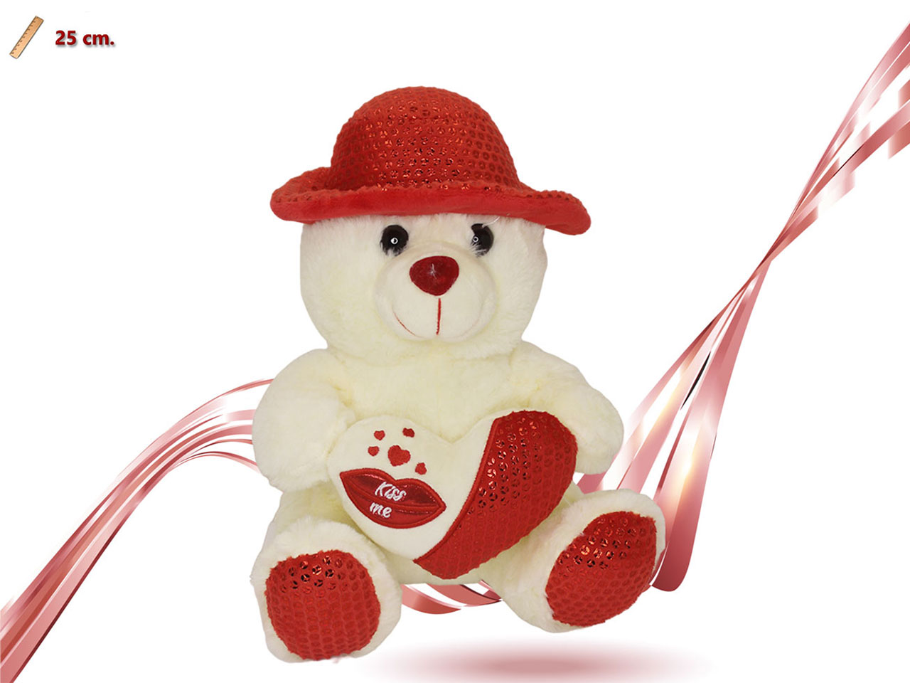 PELUCHE ORSO 25CM BIANCO C/CUORE E CAPPELLO 97940 PELUCHE ORSO 25CM BIANCO C/CUORE E CAPPELLO 97940