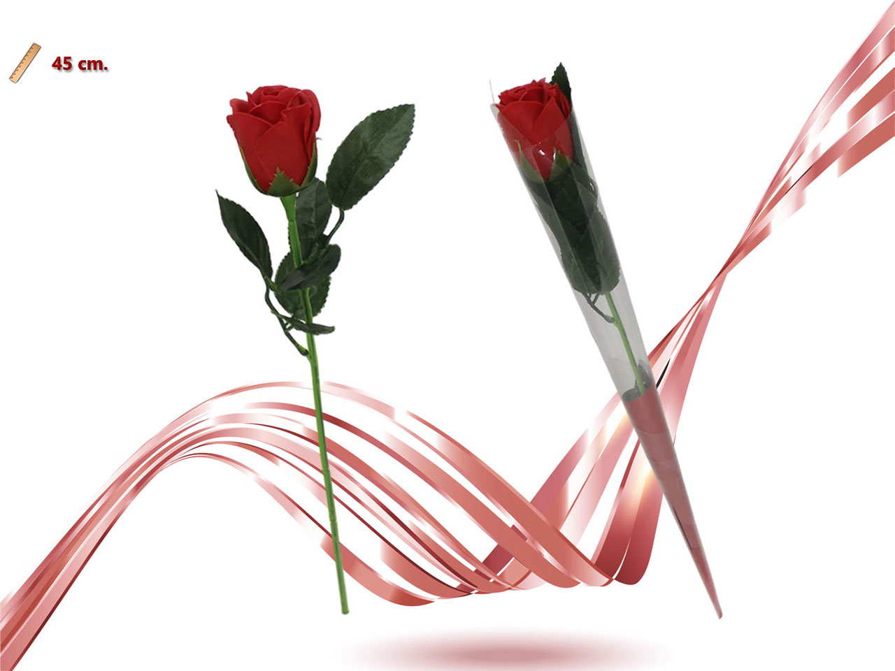 ROSA CON CONFEZIONE PLASTICA 45CM