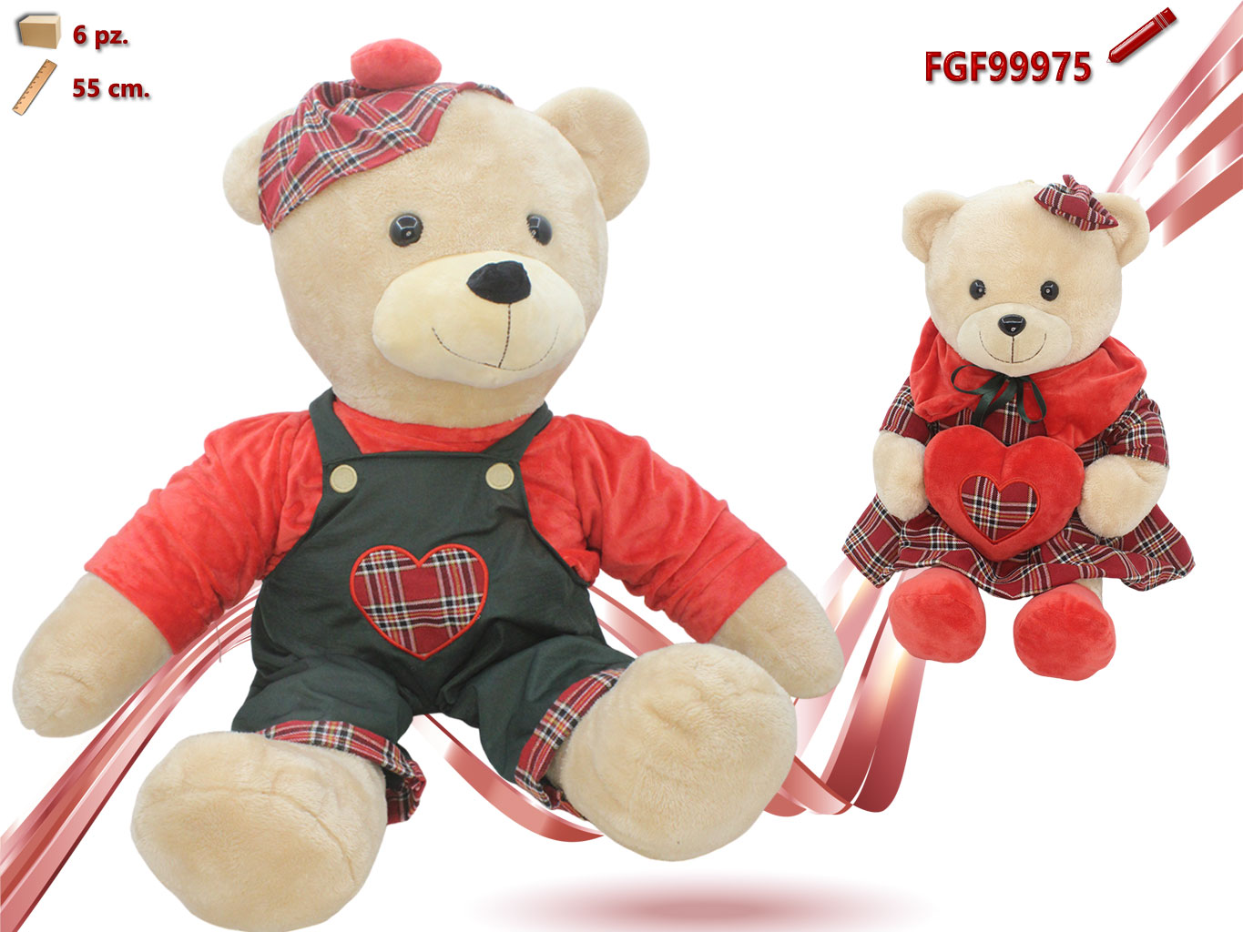 PELUCHE ORSI CON VESTITO 55CM ASS