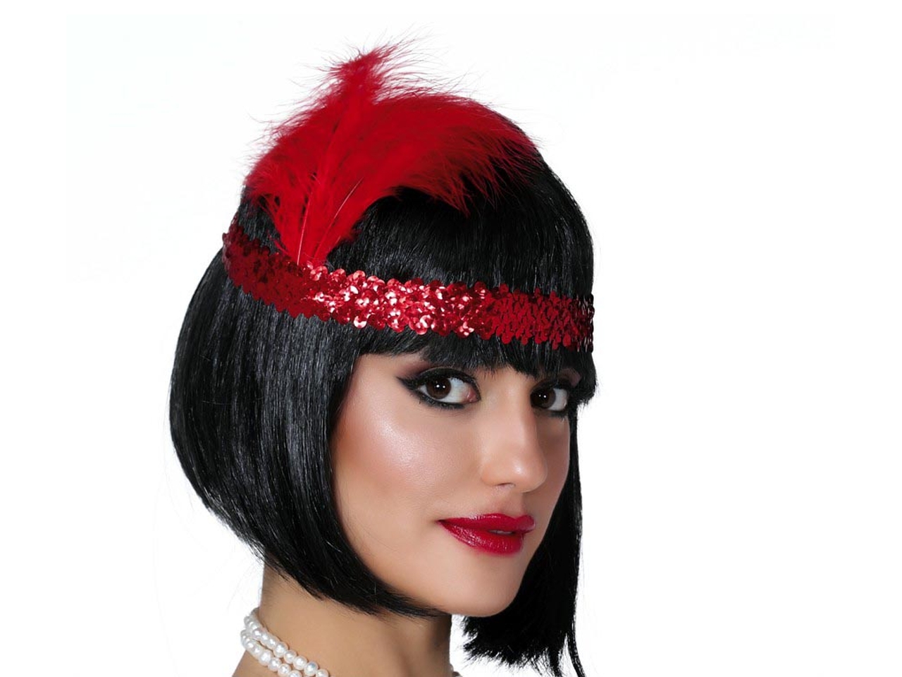 FASCIA CHARLESTON PAILLETTE ROSSO CON PIUME 13205 FASCIA CHARLESTON PAILLETTE ROSSO CON PIUME 13205