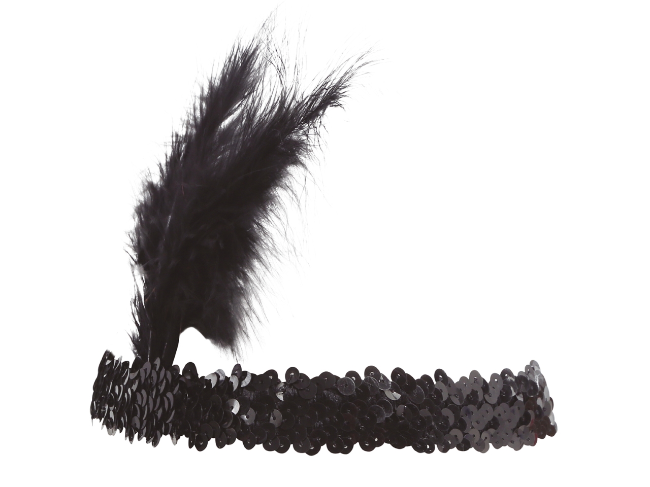 FASCIA CHARLESTON PAILLETTE NERO CON PIUME 13202 FASCIA CHARLESTON PAILLETTE NERO CON PIUME 13202