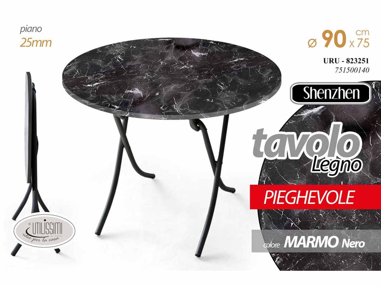 TAVOLO TONDO NERO/MARMO 90x75cm 823251