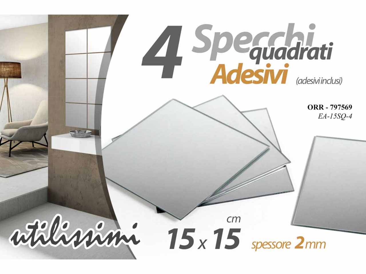 SPECCHI QUADRATI ADESIVI 4pz 2x15cm 797