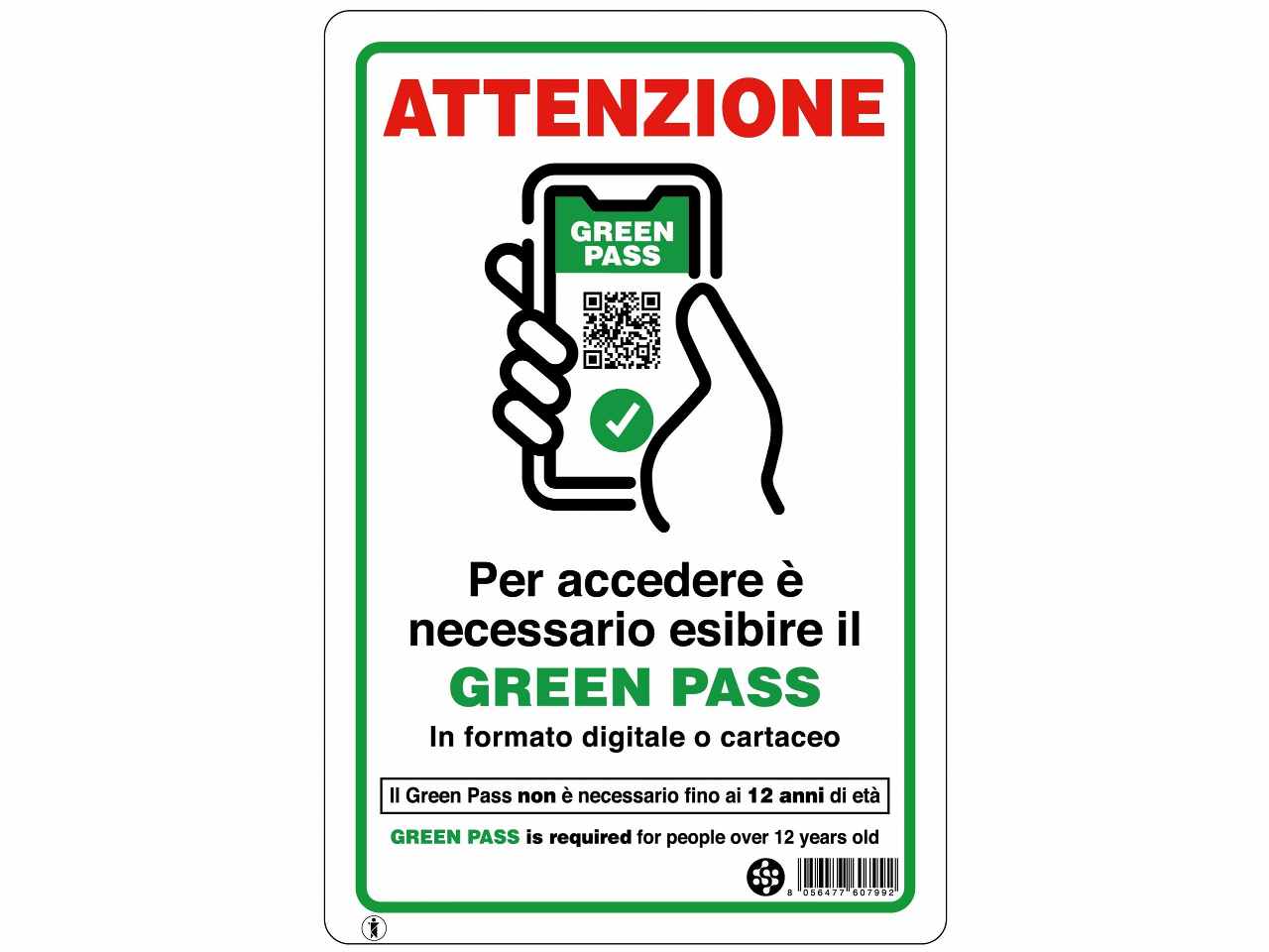 CARTELLO ESIBIRE GREENPASS 20x30cm 6079