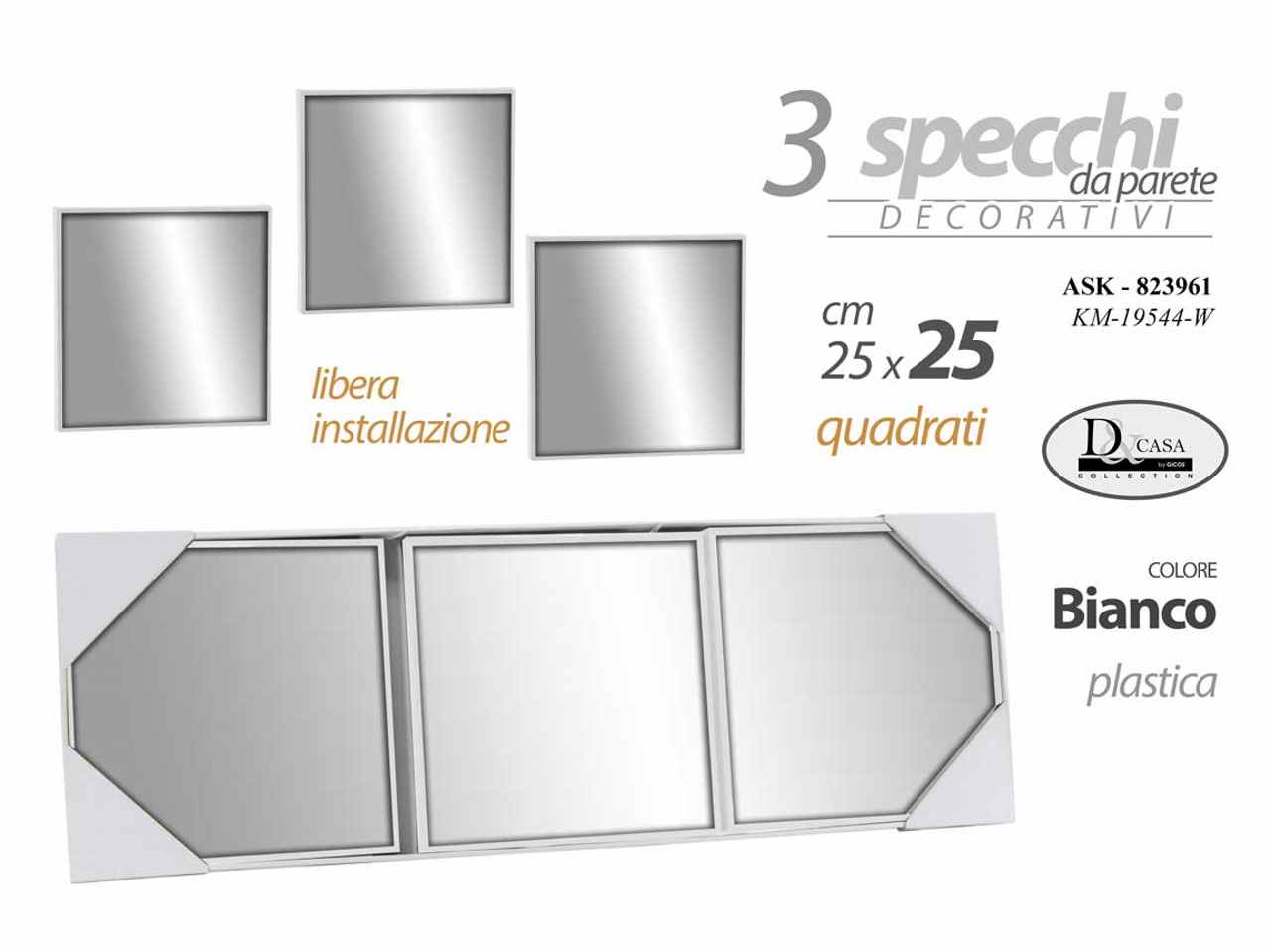 SPECCHIO 3pz BIANCO QUADRATO 25cm 823961