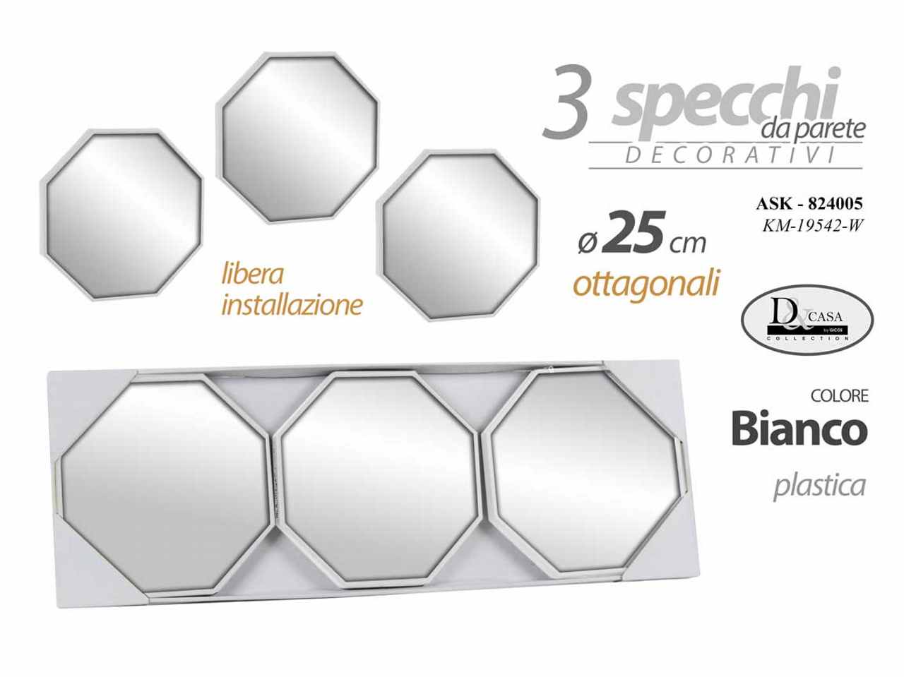 SPECCHIO 3pz 25cm BIANCO ESAG.824005