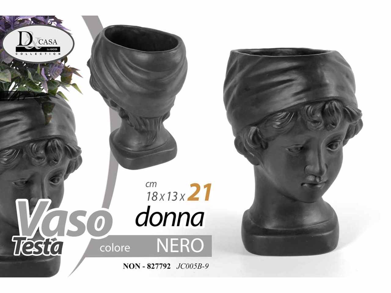 VASO TESTA DONNA NERO 18x13x21 827792