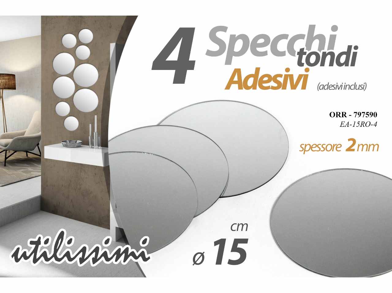 SPECCHIO TONDO ADESIVO 4pz 15cm797590