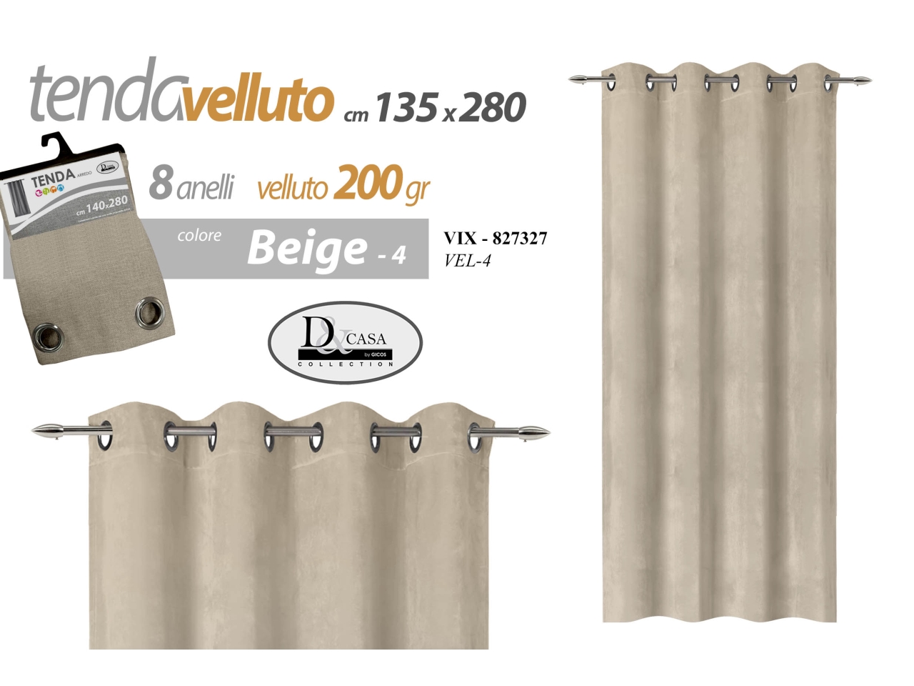 TENDA VELLUTO 135X280CM BEIGE 827327