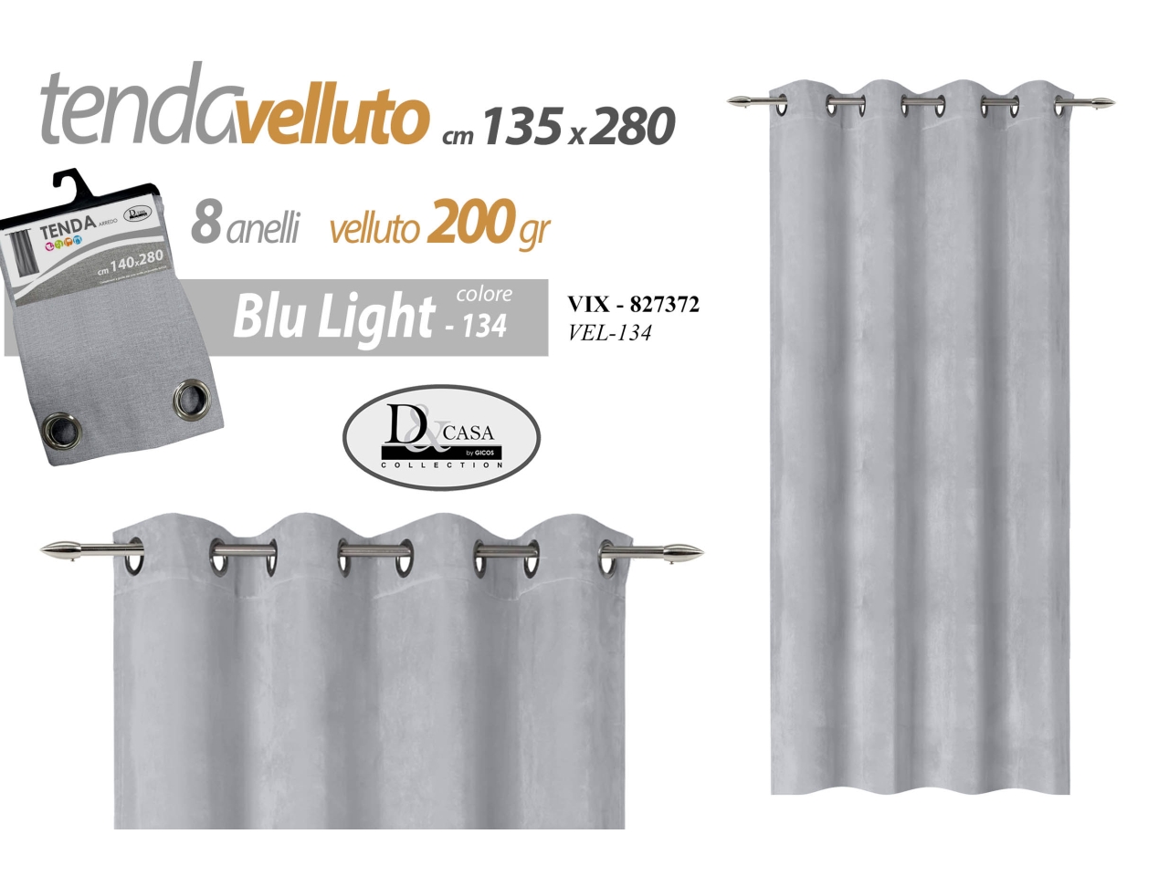 TENDA VELLUTO 135X280CM CIELO 827372